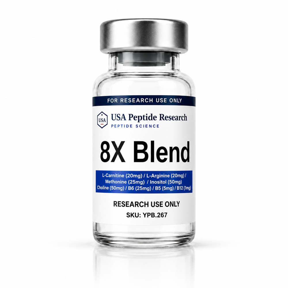 8X Blend L-Carnitine (20mg) / L-Arginine (20mg) / Methonine (25mg) / Inositol (50mg) / Choline (50mg) / B6 (25mg) / B5 (5mg) / B12 (1mg)